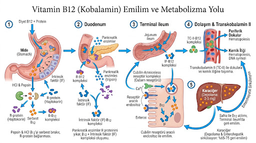 B12 vitamini emilim yolu ve intrinsik faktör