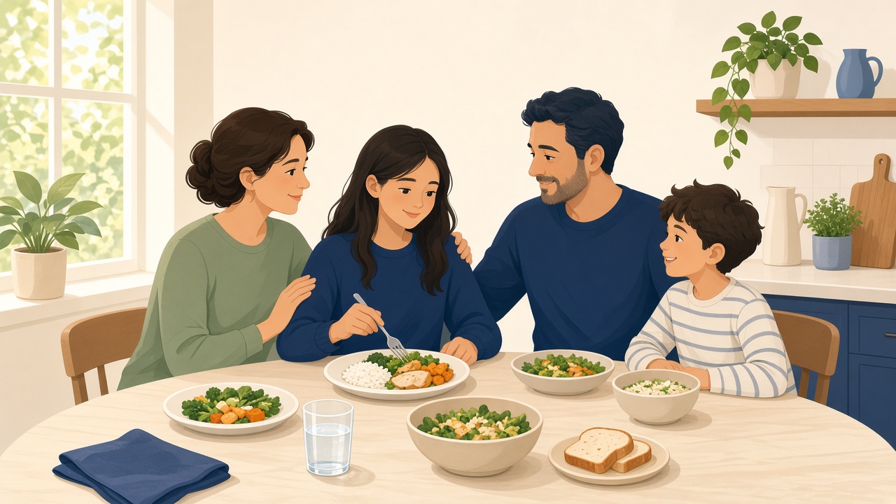 Aile temelli tedavide ailenin ergen çocukla birlikte sofrada yemek yemesi